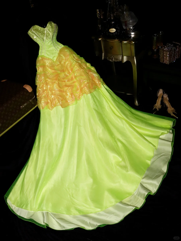 Shiny A Line Sweetheart Neck Rhinestone Satin Chiffon Long Party Dress Evening Dress HZ1023